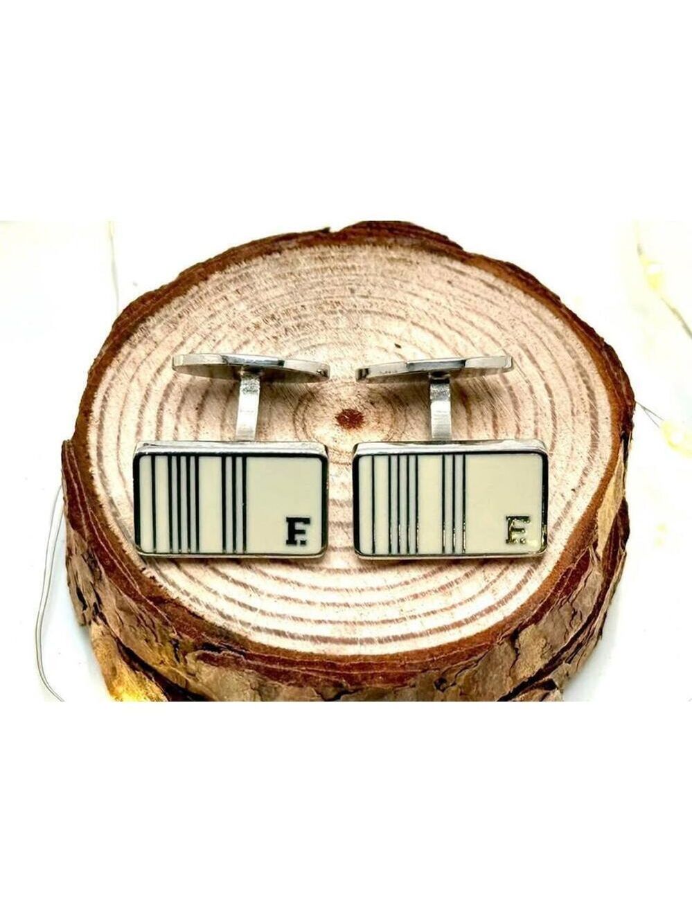 Vintage Façonnable Cufflinks – Rectangular Silver Tone with Cream Enamel